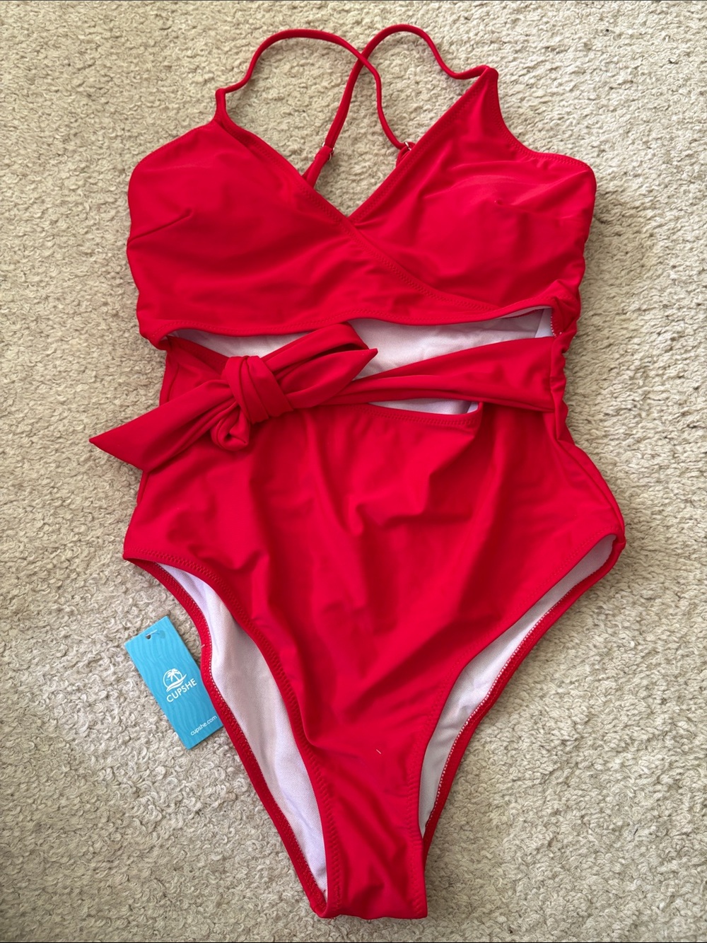 Cupshe Bright Red One-Piece Swimsuit with Waist Knot